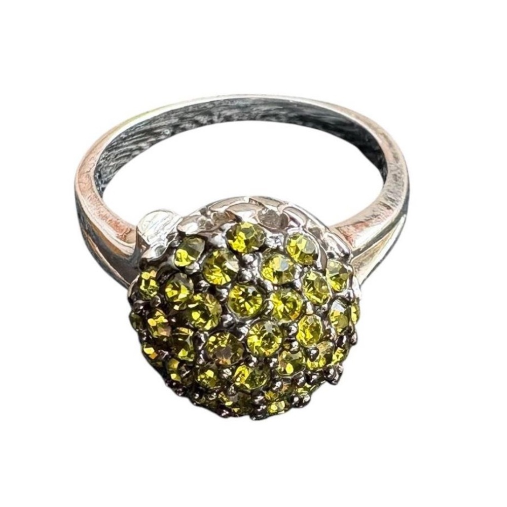 Peridot Cocktail Dome Ring by RS Covenant Rhodium Plated Sterling Silver Sz 6.25